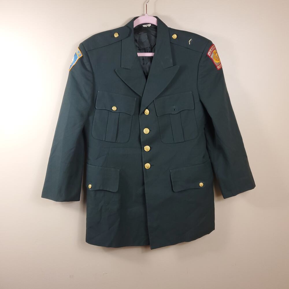 Vintage Army Green Service Coat Blazer Gold Tone Hardware Size 42R